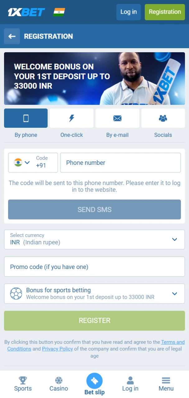 Register on 1xbet to download the app.