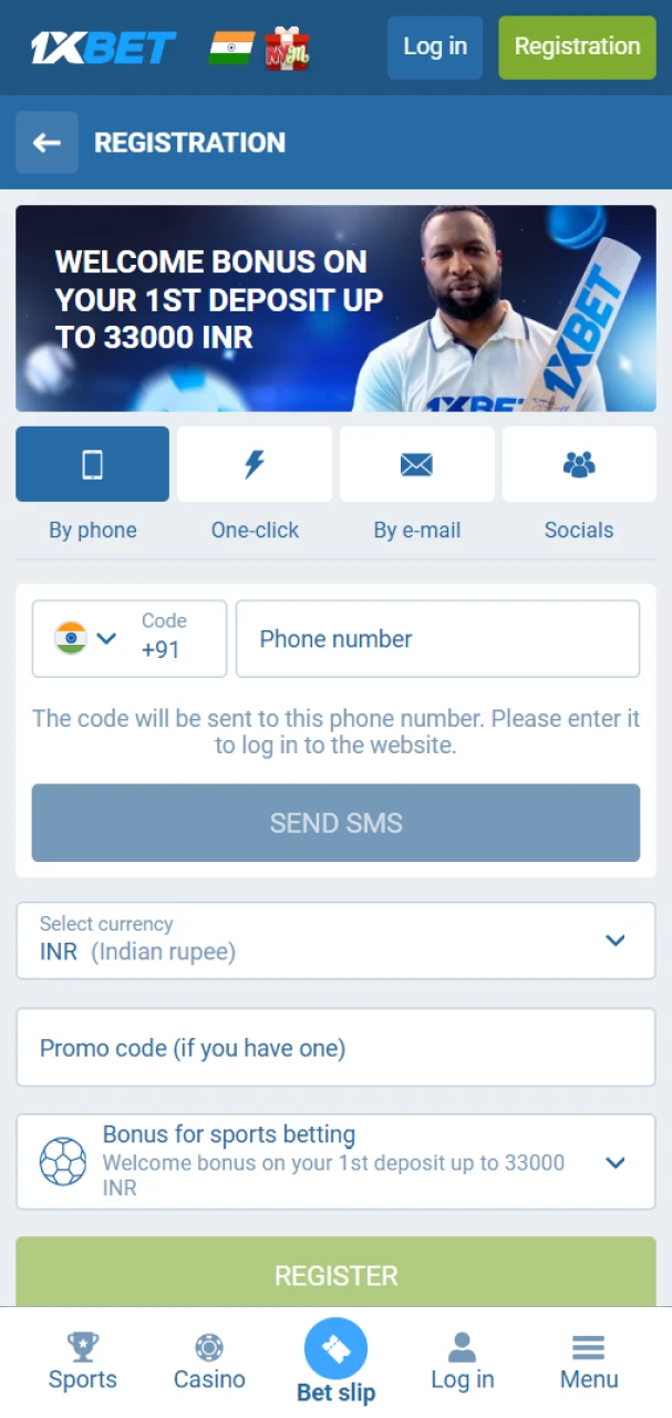 Fill in the required details to register on 1xbet.